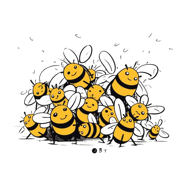 Vector cartoon bees vector illustration of a group of funny bees