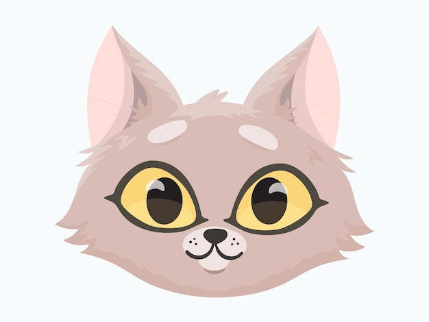 Vector cartoon beige cute cat with yellow eyes pet head face icon logo or avatar design vector illustration