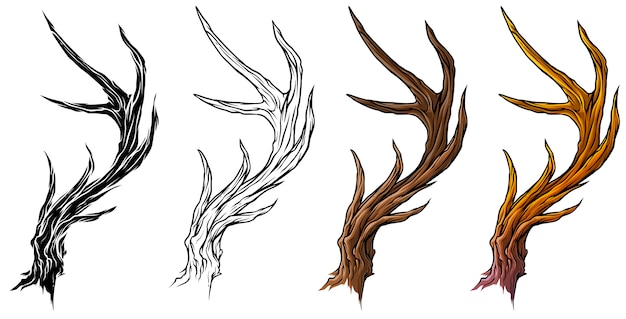 Cartoon big deer horns or antlers vector set