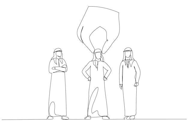 Cartoon of big hand choosing and picking up arab businessman Single continuous line art style