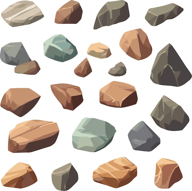 Vector cartoon big set of rock stones isometric 3d flat style stones and rocks different boulders set