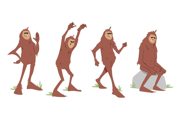 Vector cartoon bigfoot sasquatch character collection