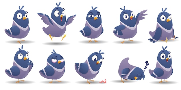 Vector cartoon bird character set