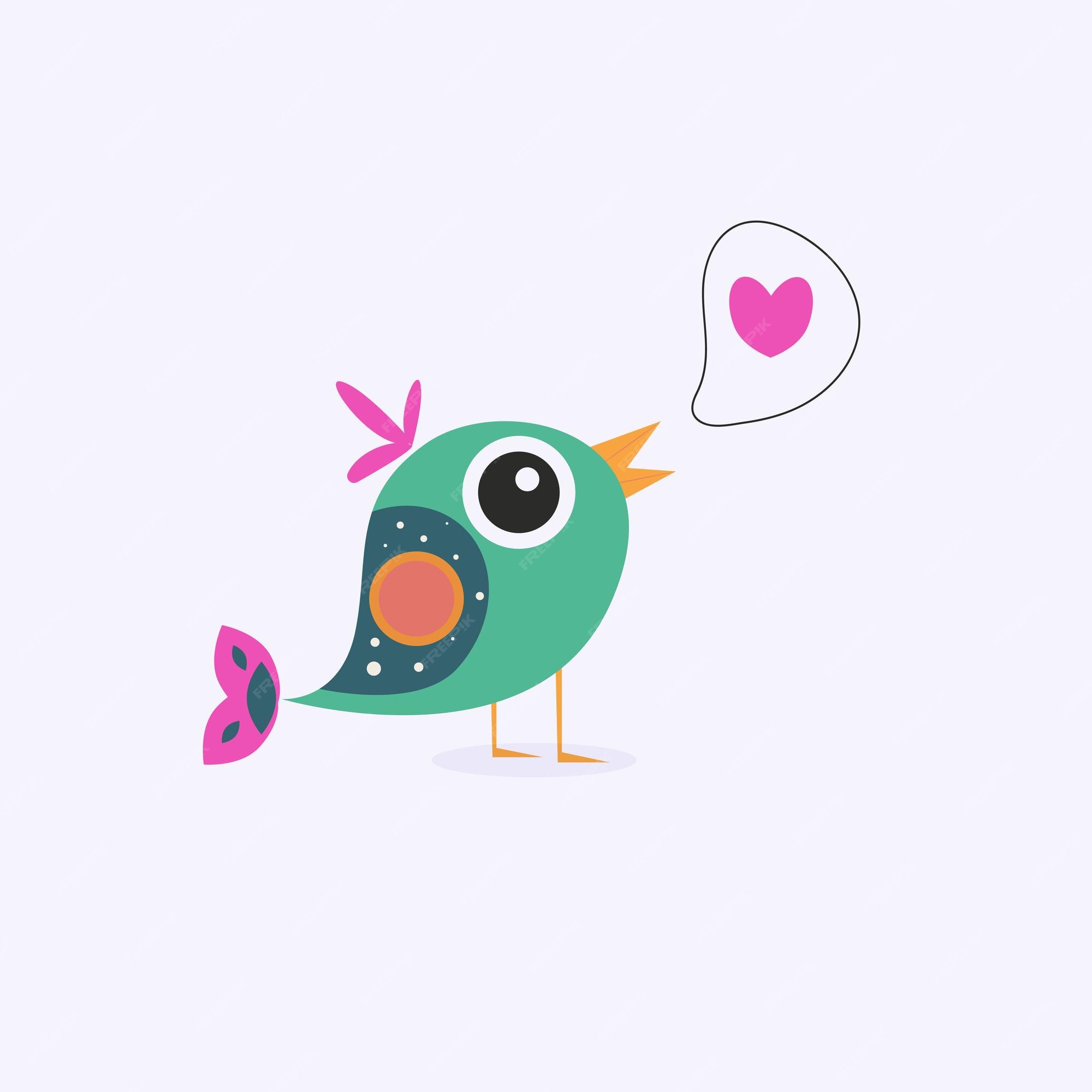 Premium Vector | The cartoon bird talks about love the heart Premium Vector | The cartoon bird talks about love the heart