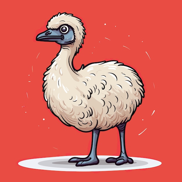 A cartoon of a bird with a red background that says ostrich