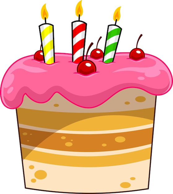 Vettore torta di compleanno del fumetto con l'illustrazione disegnata a mano di vettore delle candele