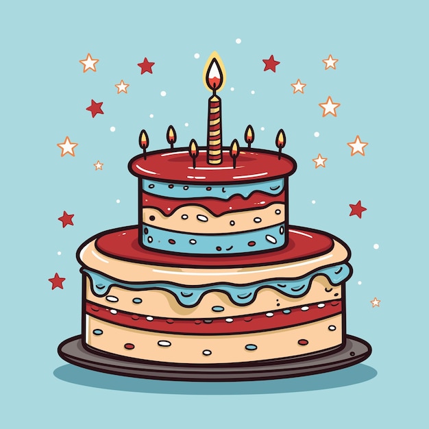 Cartoon birthday cake with candles vector illustration