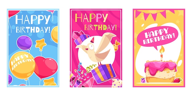 Cartoon birthday card set