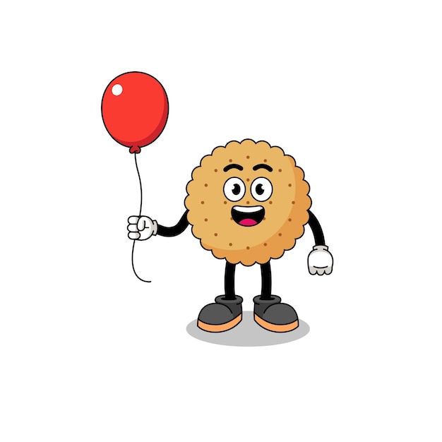 Cartoon of biscuit round holding a balloon character design