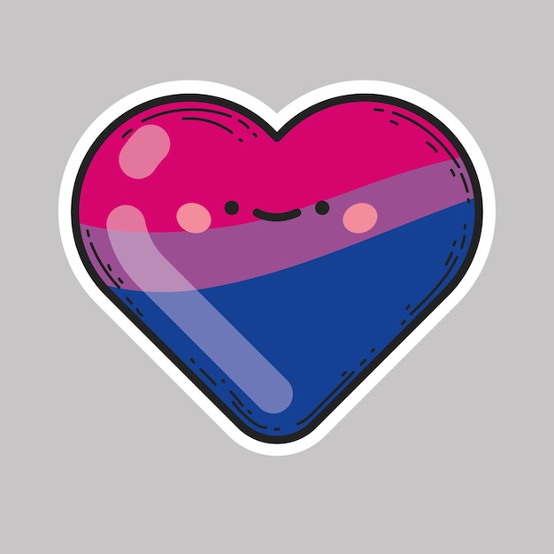 Vettore illustrazione del cuore di vettore della bandiera bisessuale del fumetto