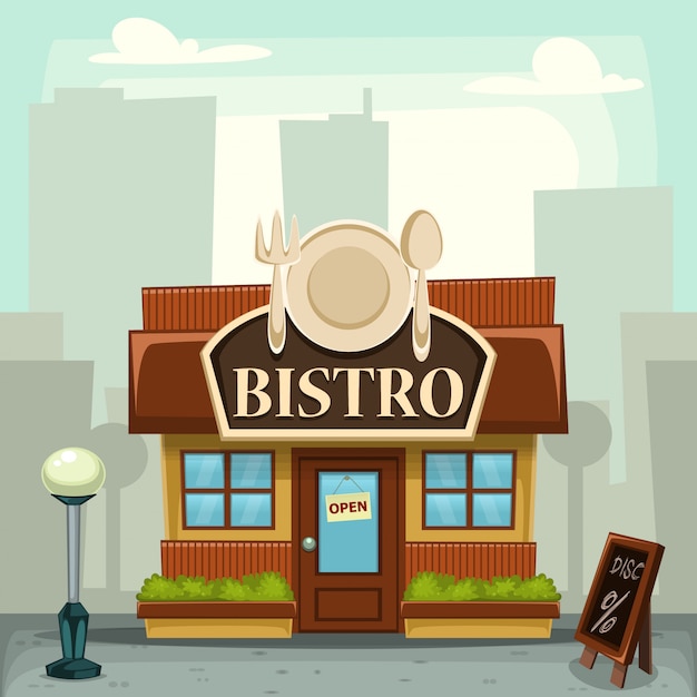 Cartoon bistro restauran winkel stad gebouw illustratie