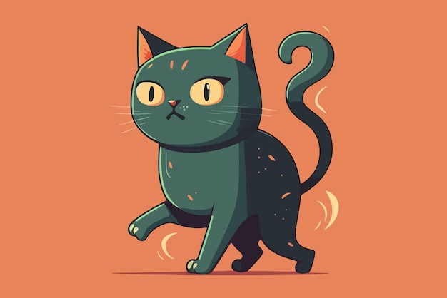 A cartoon of a black cat with a tail that says'cat'on it