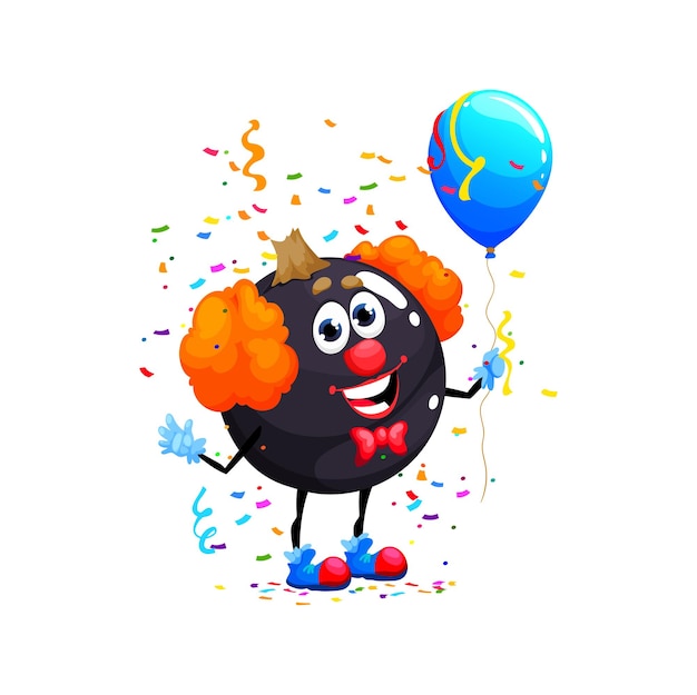 Vettore cartoon ribes nero bacca clown personaggio compleanno vacanza bambino celebrazione bacca personaggio infantile bambini vacanza o festa di compleanno ribes nero vettore isolato divertente mascotte con palloncino