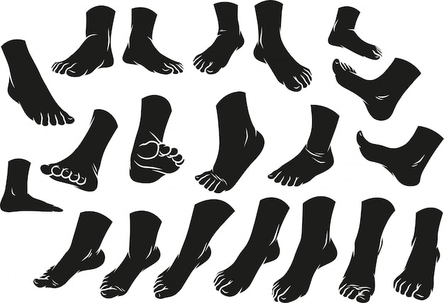 Cartoon black different foots icon set