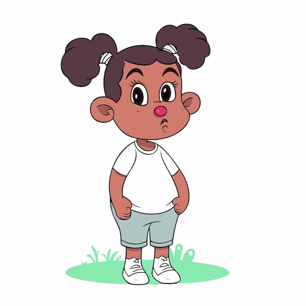 Vector cartoon black girl with pigtails