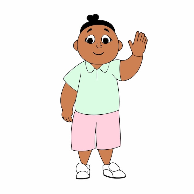 Vector cartoon black kid waving