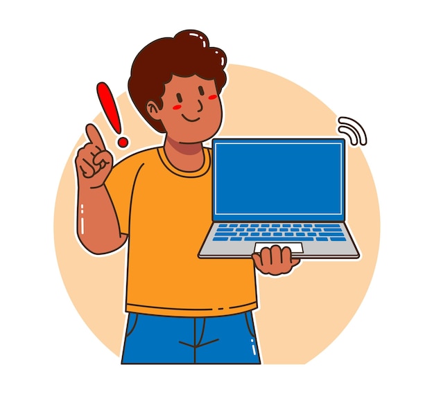 Cartoon black man holding a laptop