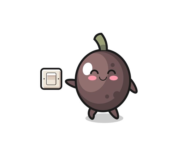 Cartoon black olive is turning off light