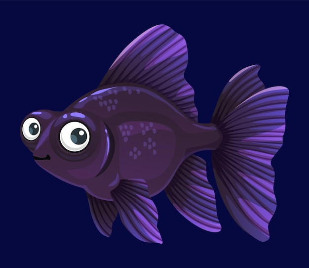 Vector cartoon black veiltail telescope aquarium fish funny character tropical fish freshwater aquarium or river underwater animal childish vector personage veiltail telescope goldfish cheerful mascot