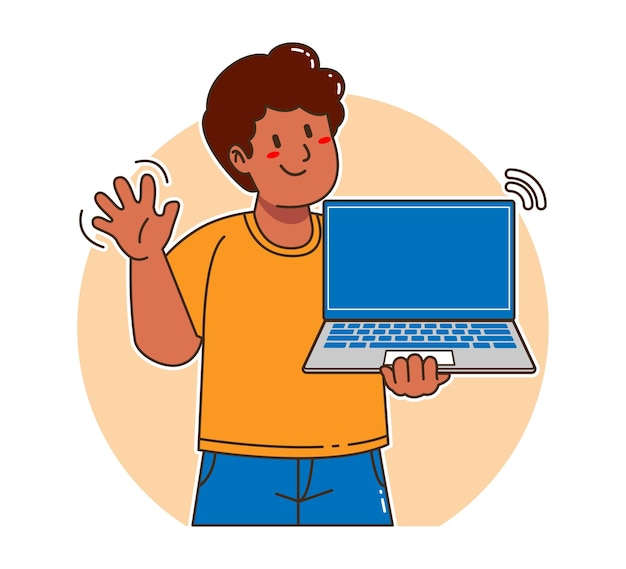 Cartoon black woman holding a laptop