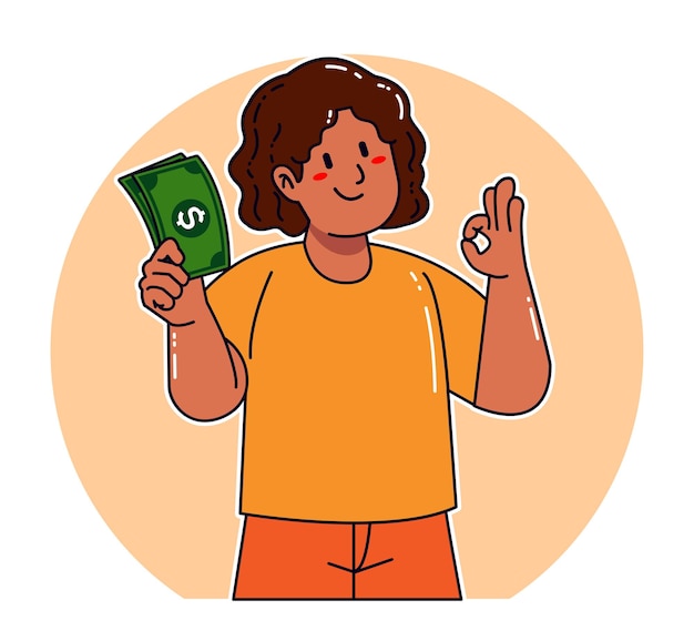 Cartoon black woman holding money bills