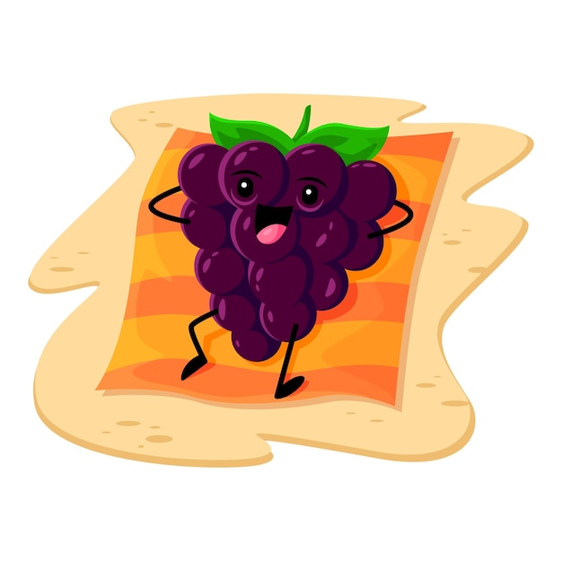 Cartoon blackberry berry character tanning on mat