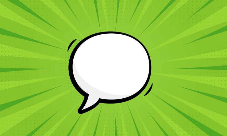 Vector cartoon blank white speech bubble for text message comic for dialog on green pop art background