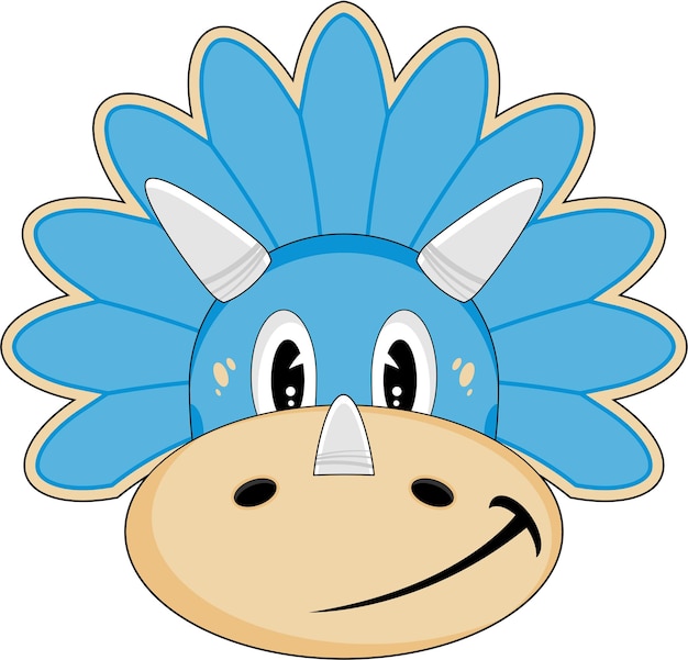 Cartoon blauw Krijt Triceratops dinosaurus karakter gezicht
