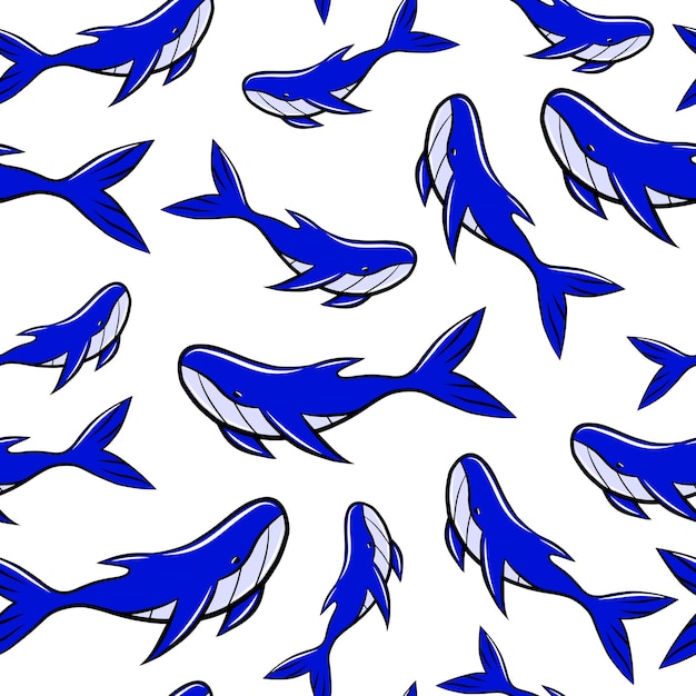 Cartoon blauwe vinvis naadloze patroon geïsoleerd op een witte achtergrond Textiel print of kwekerij behang vector sjabloon Zee vis dier wildlife nautische grafische backdrop
