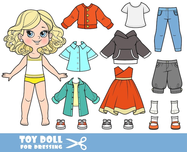 Premium Vector | Cartoon blond girl and clothes separately dress shirts ...