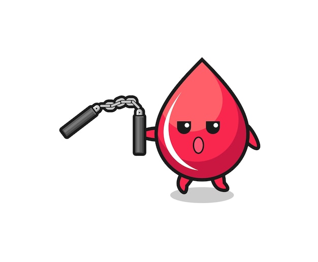 Cartoon of blood drop using nunchaku , cute design