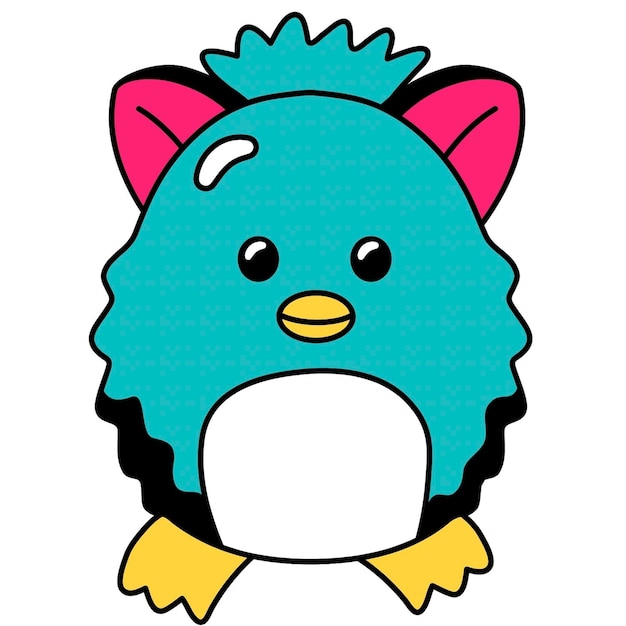 a cartoon blue bird with pink ears and a pink tail