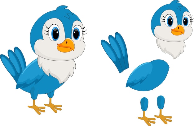 Vector a cartoon blue bird with a white wing and a blue wing