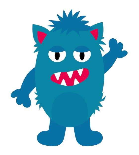 Vector cartoon blue furry monster kids character design for poster baby products logo and packaging