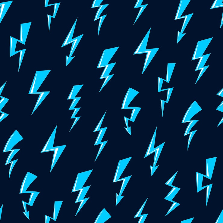 Vector cartoon blue lightnings flashes seamless pattern