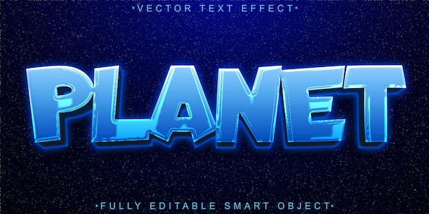 Effetto testo oggetto intelligente completamente modificabile vettoriale del pianeta blu del fumetto