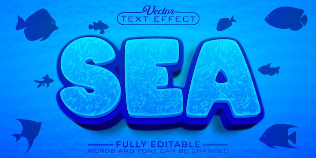 Cartoon blue sea vector editable text effect template