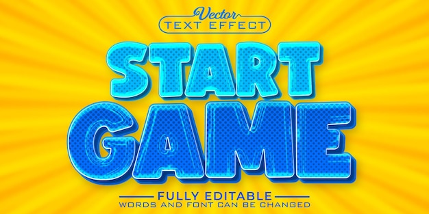 Cartoon blue start game vector editable text effect template