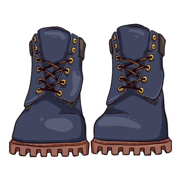 Cartoon Blue Work Boots Vector Illustration Front View