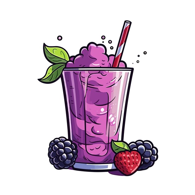 Cartoon blueberry smoothie HD Contour Flat Color Cartoon