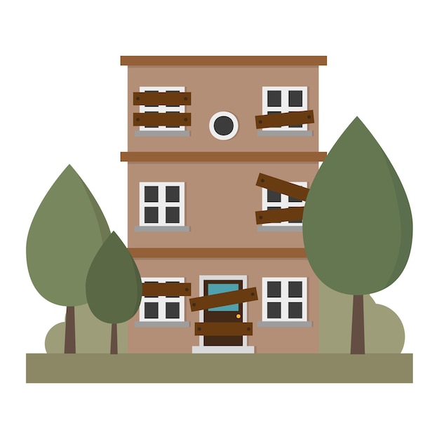 Vector cartoon boarded up house building city vector illustration