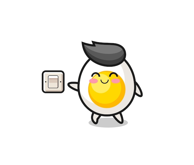 Vector cartoon boiled egg is turning off light cute design