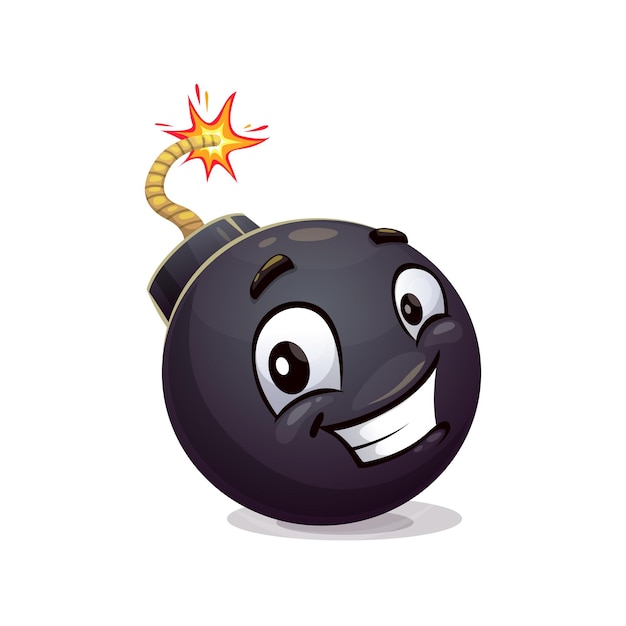 Vector cartoon bomb character explosive weapon personage with an infectious wide smile and burning fuse ready to create explosive fun and excitement isolated vector adorable tnt ball with a wick