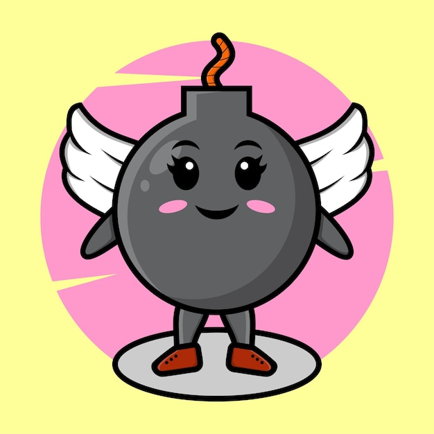 Cartoon bomb character wearing wings in cute style design for tshirt sticker logo element poster