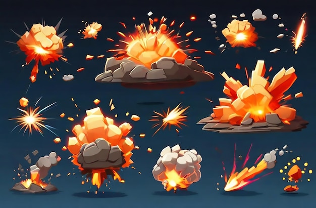 Cartoon bomb explosion Dynamite explosions danger explosive bomb detonation and atomic bombs cloud