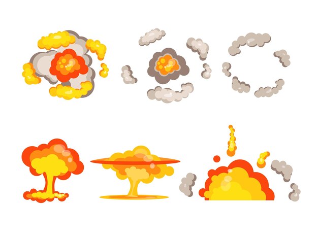 Vector cartoon bomb explosion side and top view vector illustration