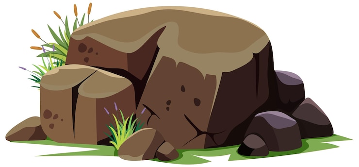 Vector cartoon boulders with sprouting grass