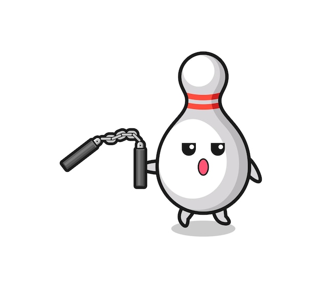 Cartoon of bowling pin using nunchaku cute design