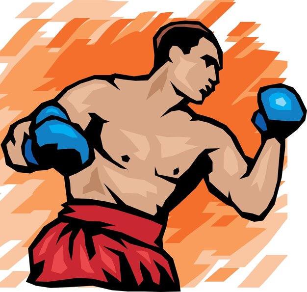 A cartoon of a boxer with a red belt and a red belt.