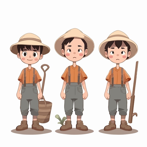 Карикатура мальчика в сельскохозяйственной одежде векторная иллюстрация маленькая детская поза